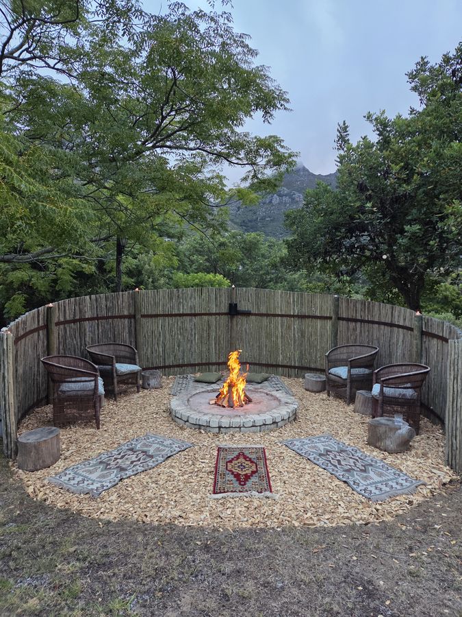 Outdoor fire pit under the mountain