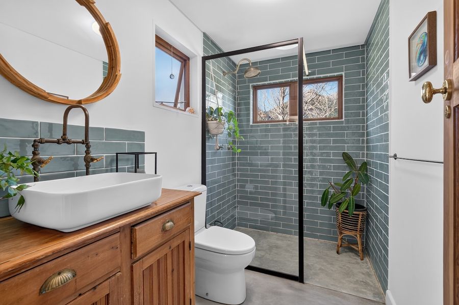 Green tiled bathroom