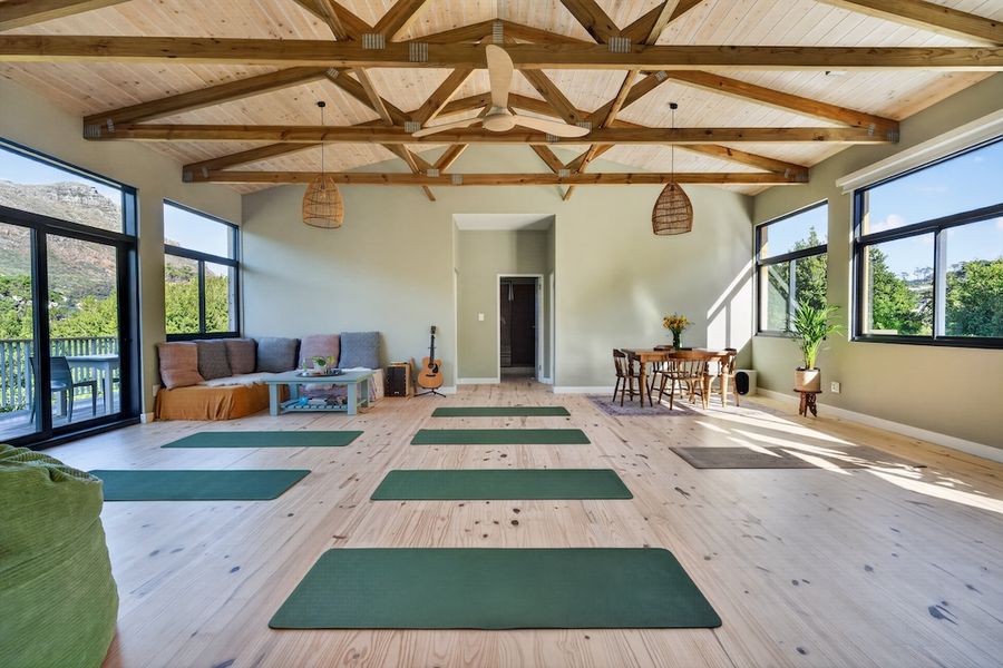 Yoga studio prepared for a class